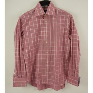 Eredi Pisano Mens 15.5 34 Red White Checkered French Cuff Casual Button Up Shirt